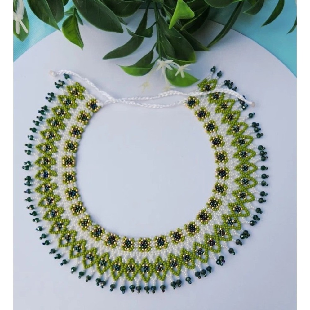 Elegant  Green Necklace made with  Zcech beads . One Size